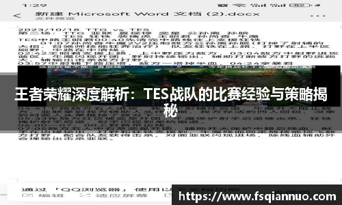 王者荣耀深度解析：TES战队的比赛经验与策略揭秘